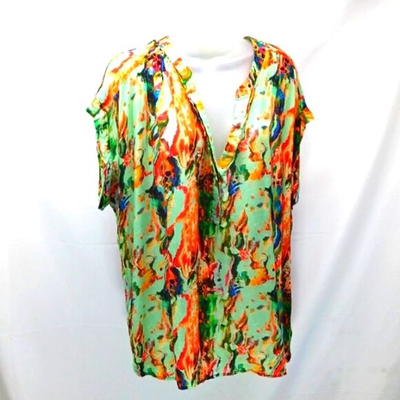 Soft Surroundings Blouse Vibrant Multicolored Abstract Pattern V-neckline Large. - Picture 8 of 11
